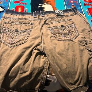 Rock Revival Brown Cargo Shorts with Decorative Stitching